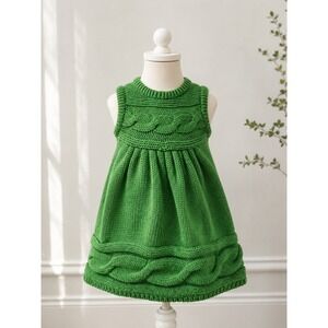 Gymboree Kelly Green Cable Knit Girls Sweater Dress 12-18 Mo Holiday Occasion